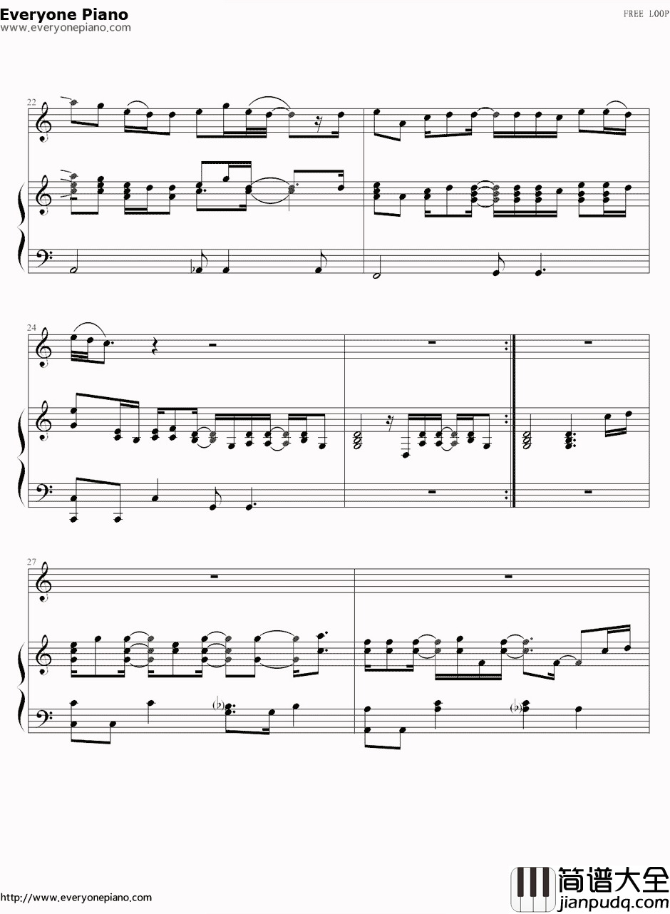 Free_Loop欧美经典钢琴谱_丹尼尔·波特Daniel_Richard_Powter