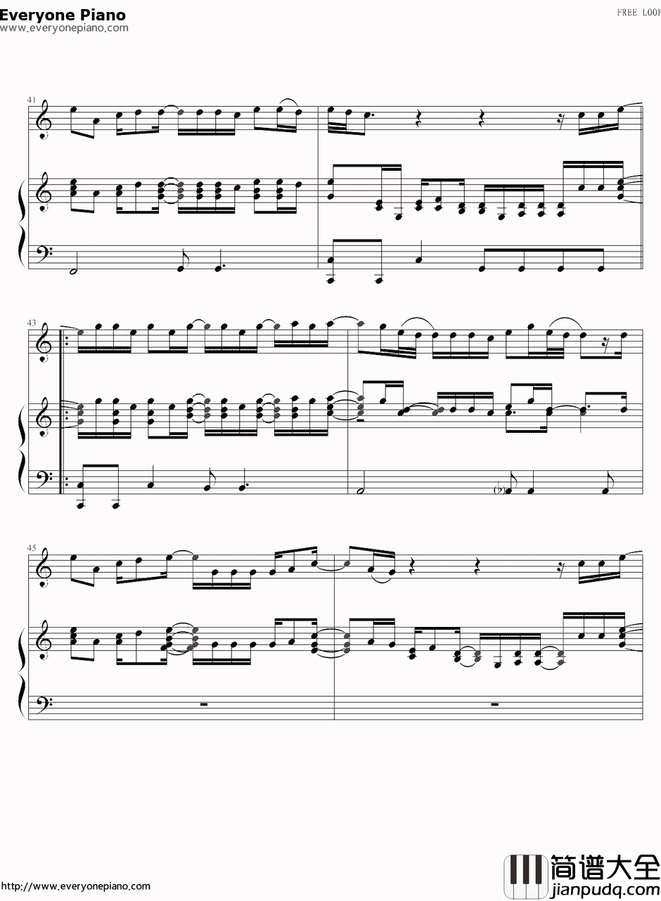 Free_Loop欧美经典钢琴谱_丹尼尔·波特Daniel_Richard_Powter