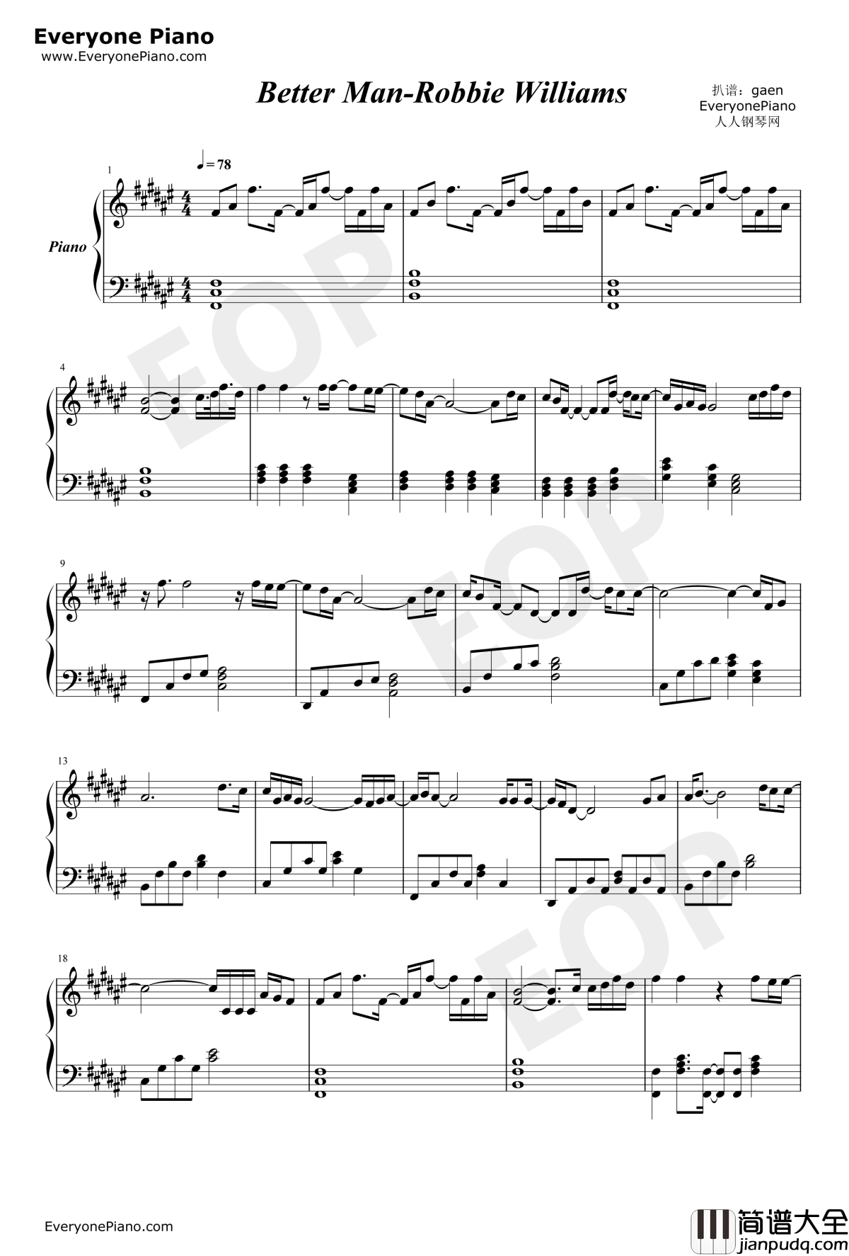 Better_Man钢琴谱_罗比•威廉姆斯Robbie_Williams/林忆莲