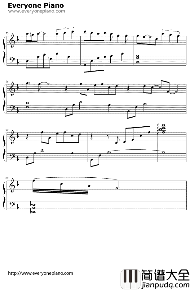 遗失的美好钢琴谱_张韶涵