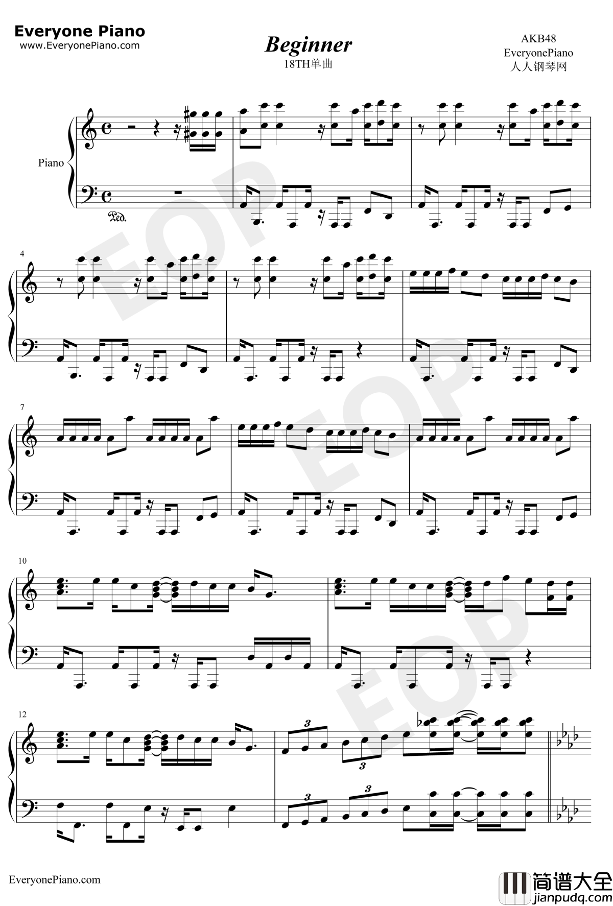 Beginner钢琴谱_AKB48