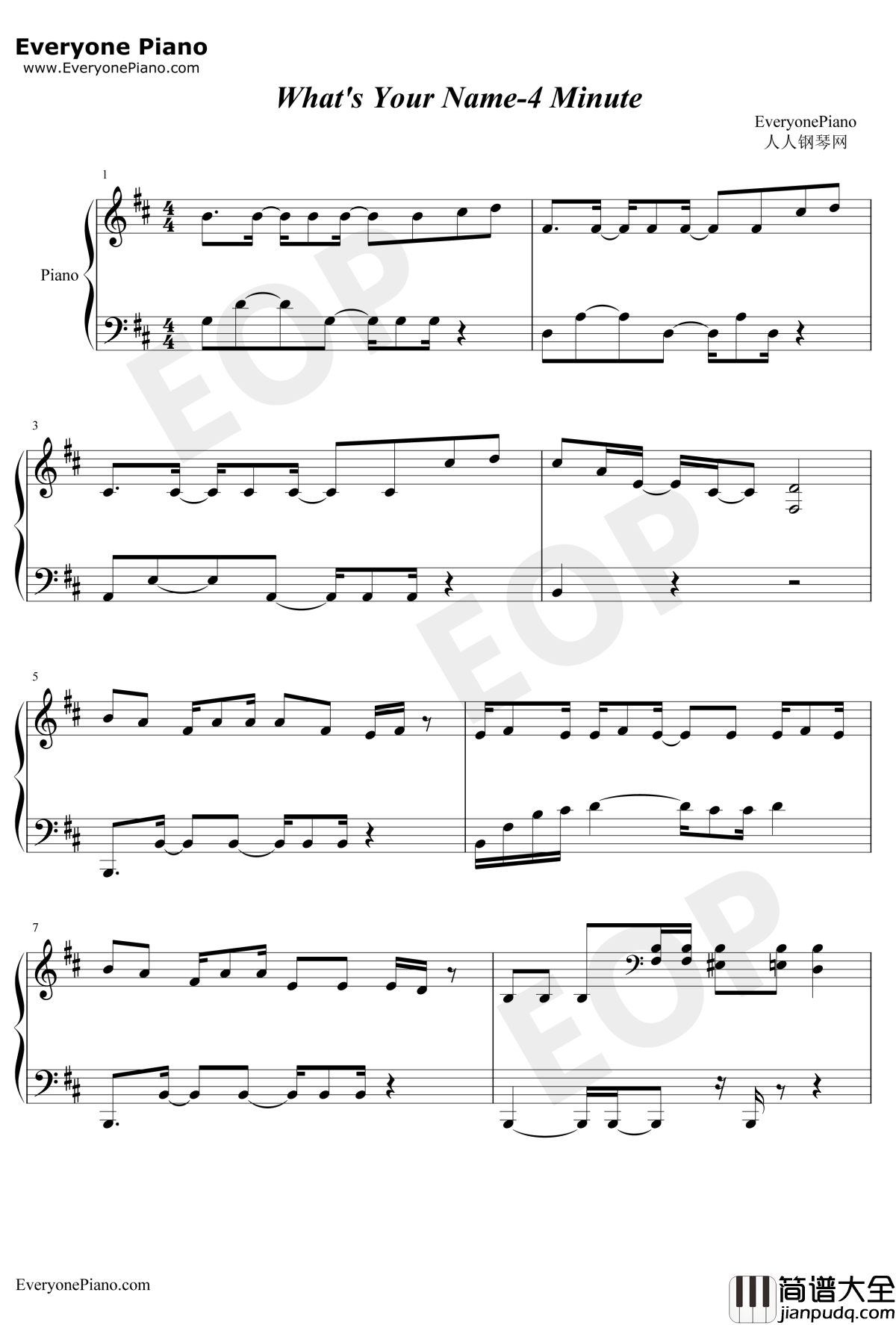 What's_your_name钢琴谱_4MINUTE