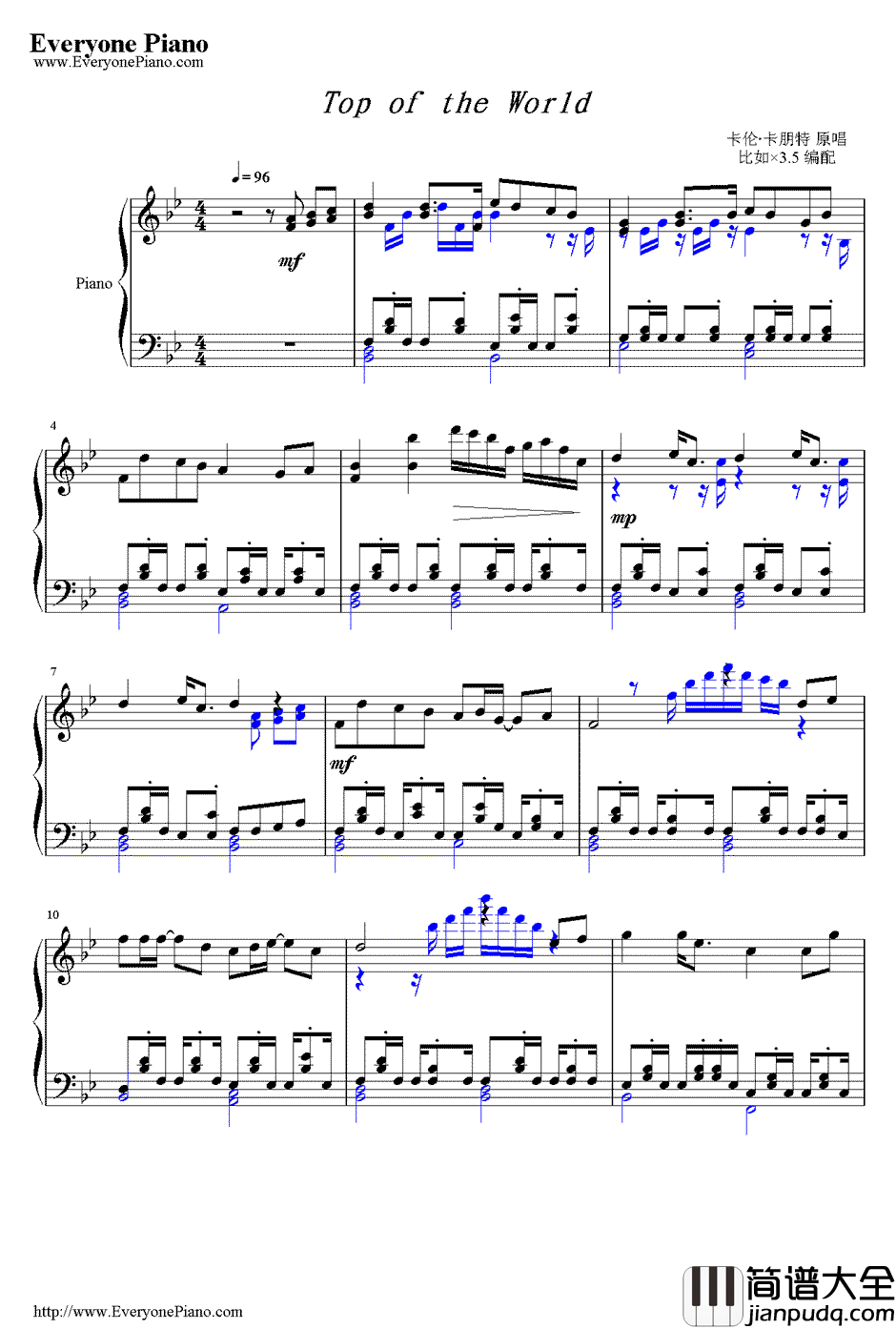 top_of_the_world钢琴谱_卡伦卡朋特_世界之巅