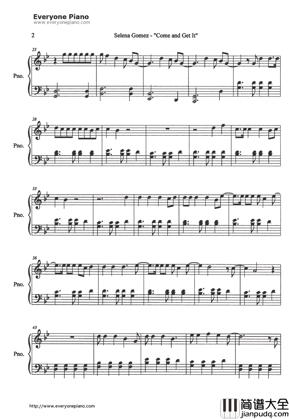 Come_and_GetIt钢琴谱_SelenaGomez_青春偶像SelenaGomez