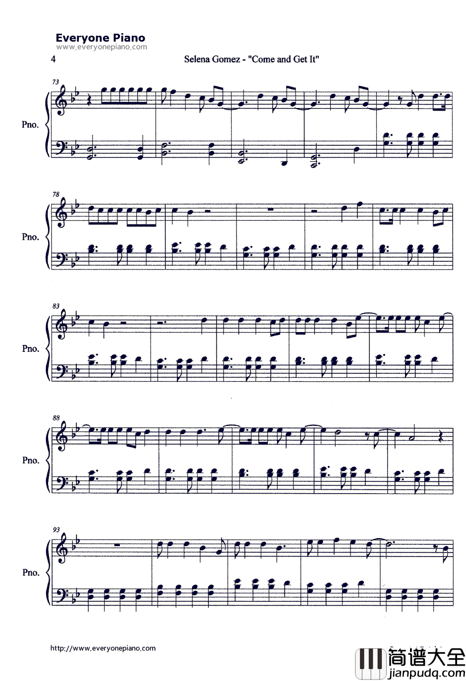 Come_and_GetIt钢琴谱_SelenaGomez_青春偶像SelenaGomez