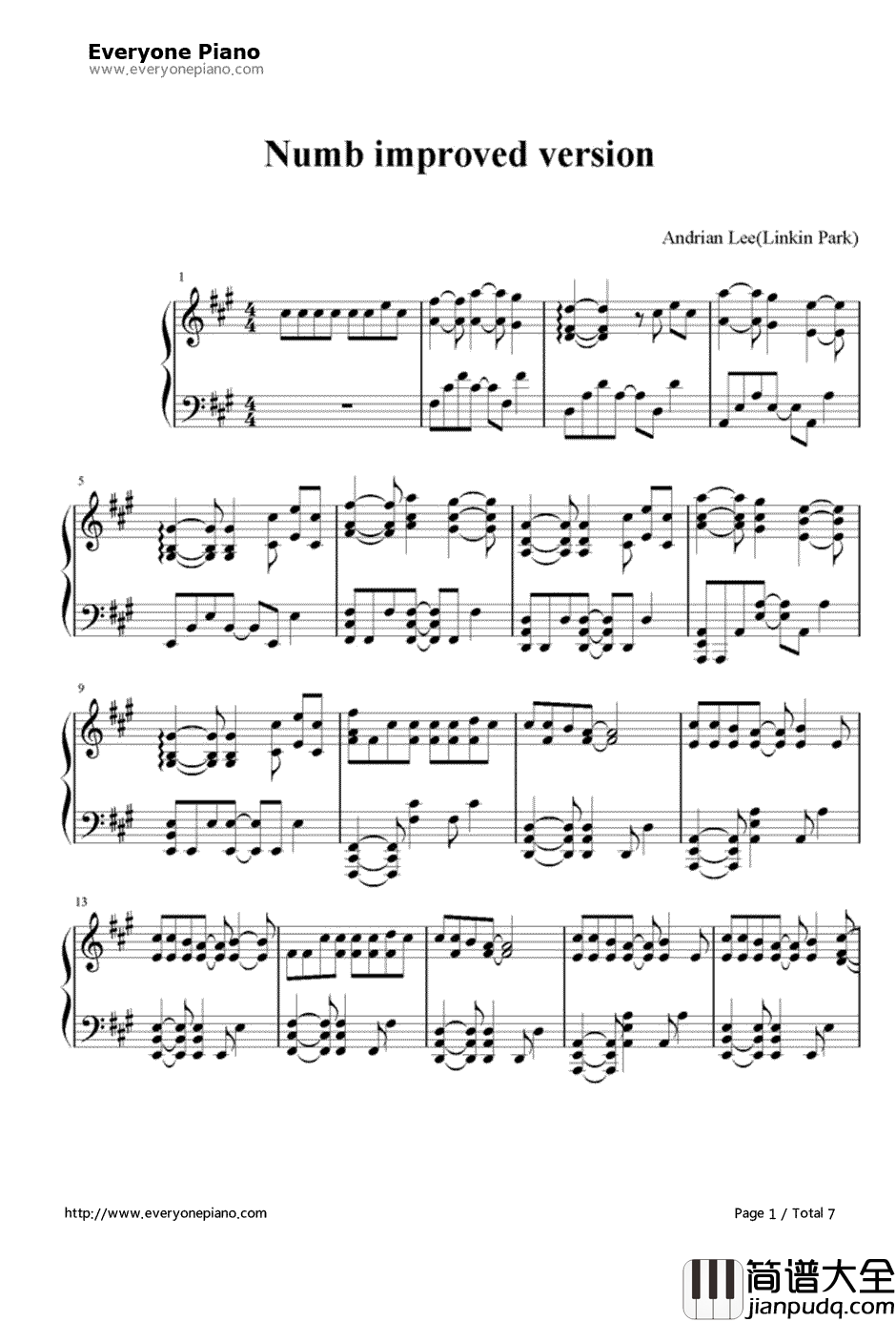 Numb摇滚版钢琴谱_林肯公园