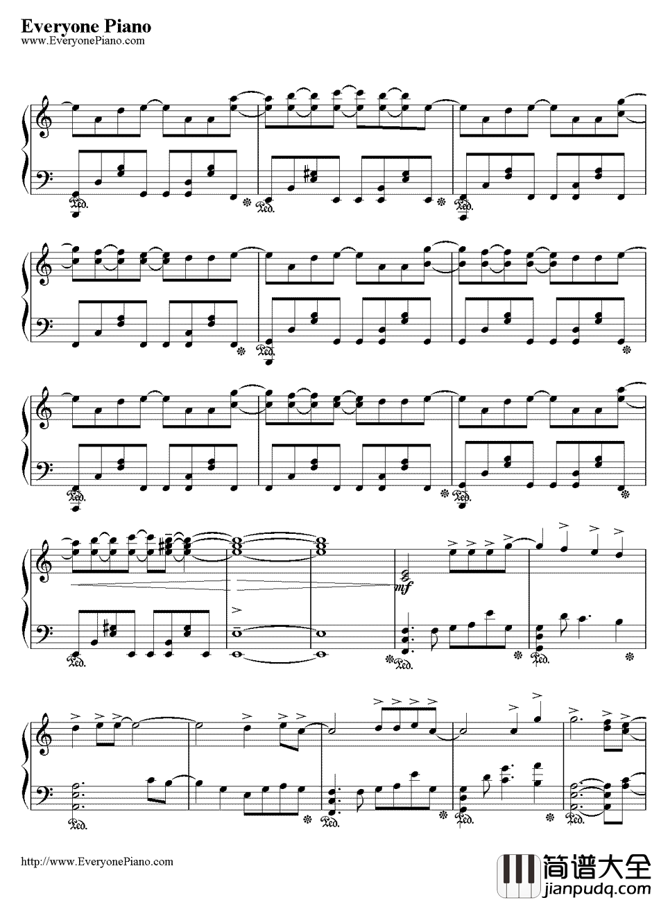 绯色之空钢琴谱_川田麻美_灼眼的夏娜主题曲