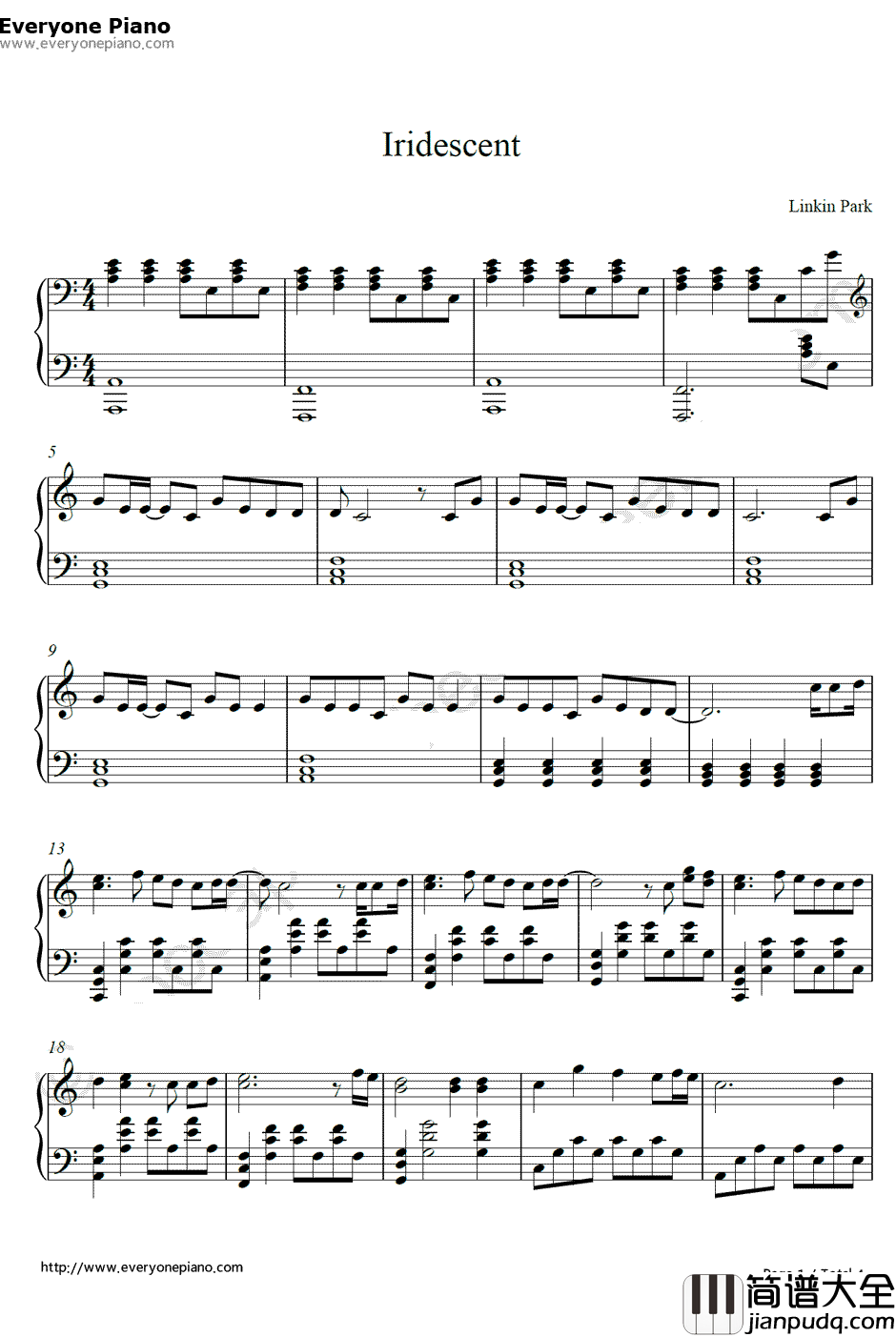 Iridescent钢琴谱_林肯公园Linkin_Park_变形金刚3主题曲