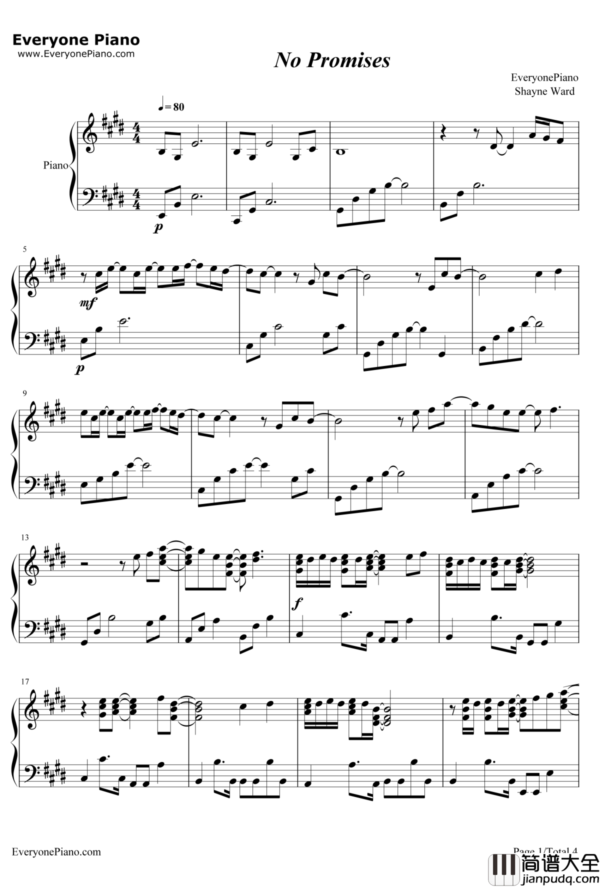 No_Promises钢琴谱_Shayne_Ward/Bryan_Rice