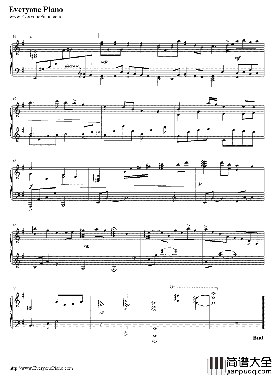 海角七号钢琴谱_东来东往