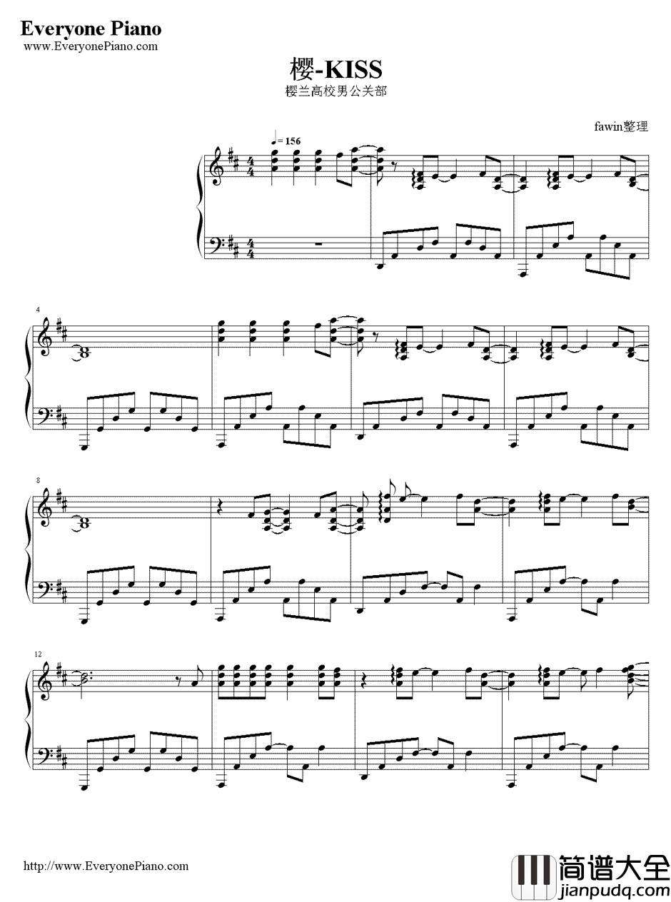 樱钢琴谱_河辺千恵子_kiss__樱兰高校男公关部_的主题曲