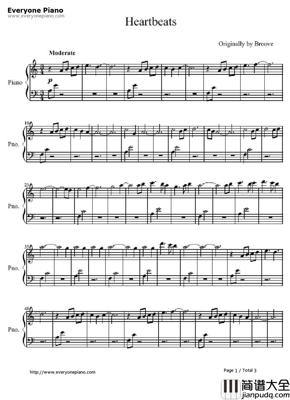 Heartbeats钢琴谱_Broove