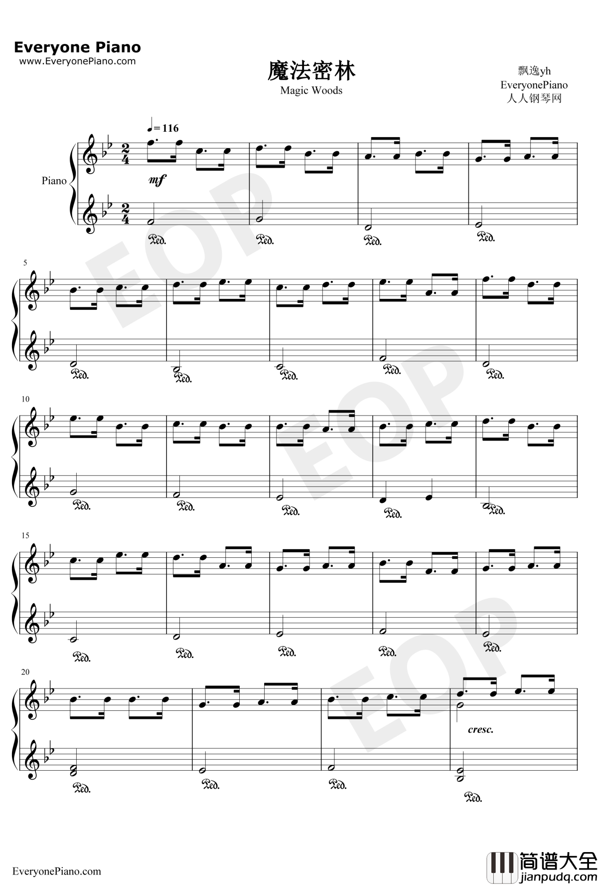 魔法密林钢琴谱_Maple_Story