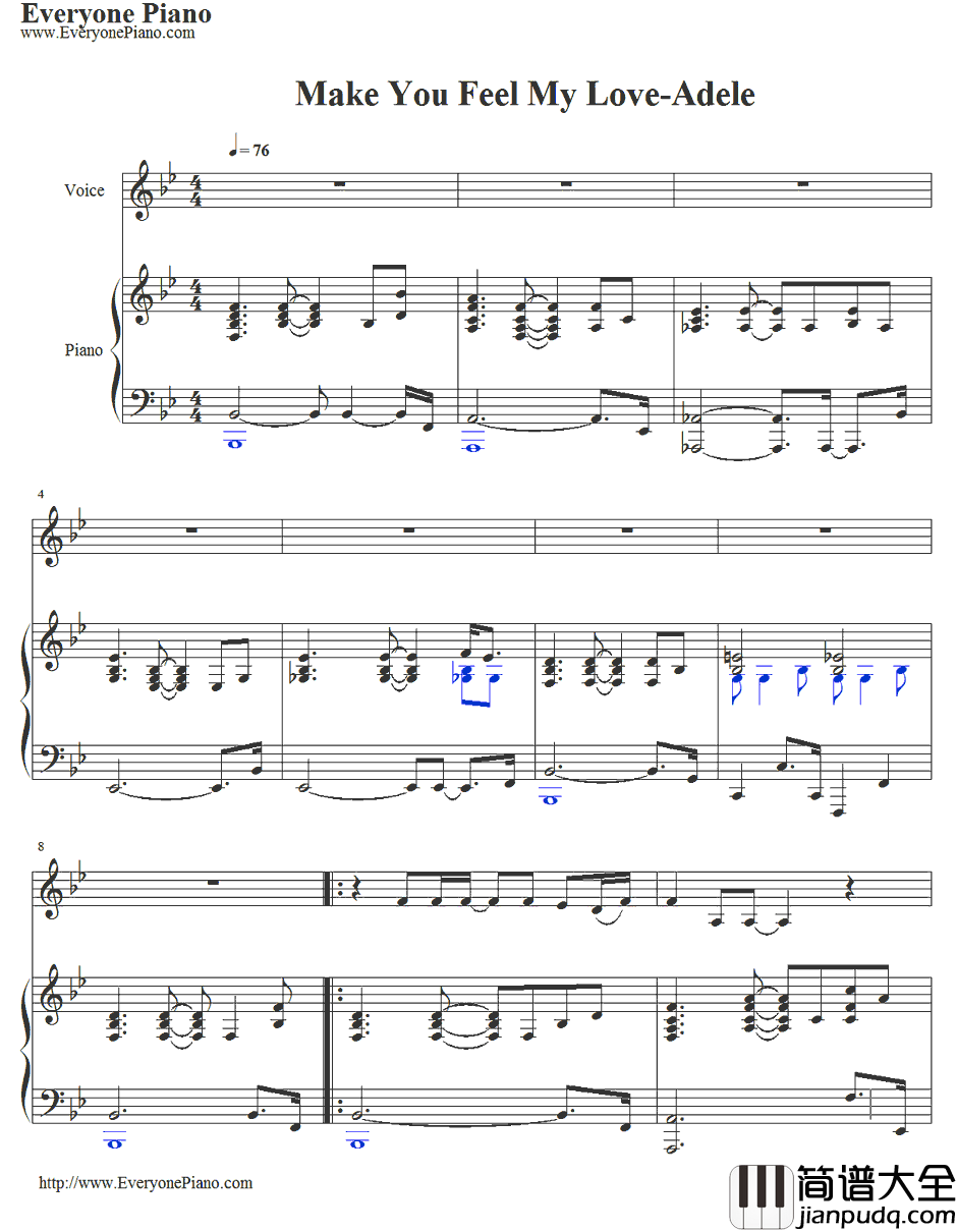make_you_feel_my_love钢琴谱_Adele