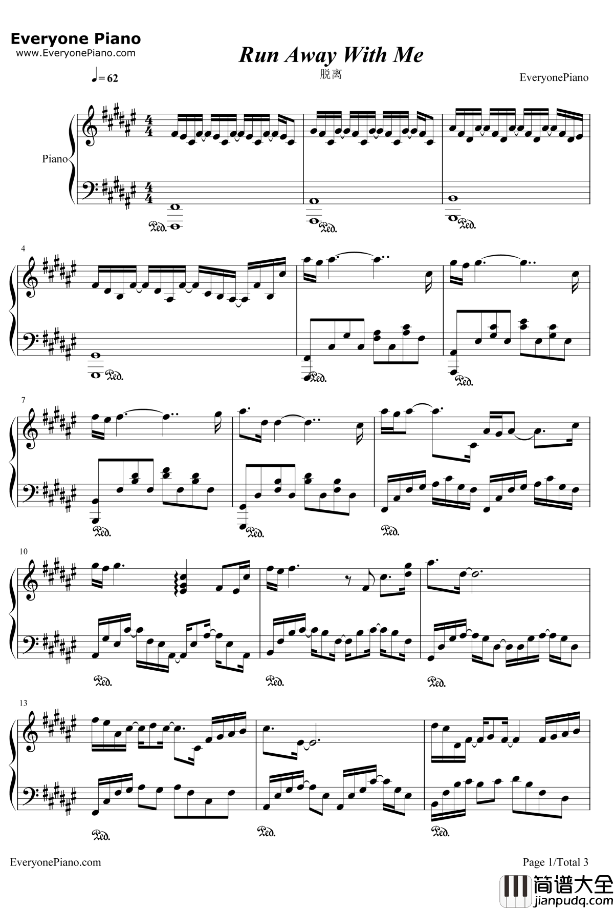 Run_Away_With_Me钢琴谱_Omar_Akram（奥马尔•阿克兰）_央视天气预报背景音乐