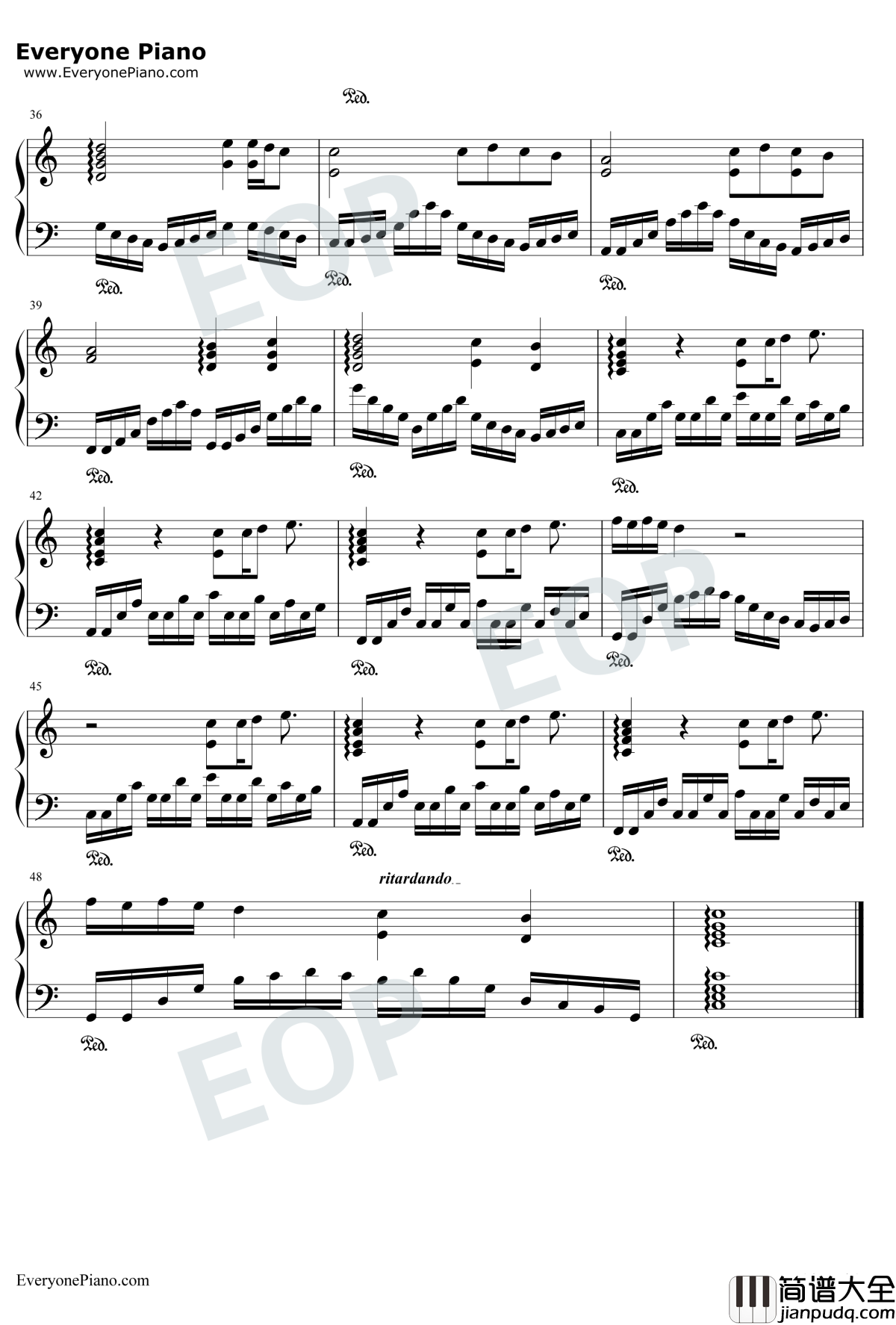 喜欢你钢琴谱_Beyond