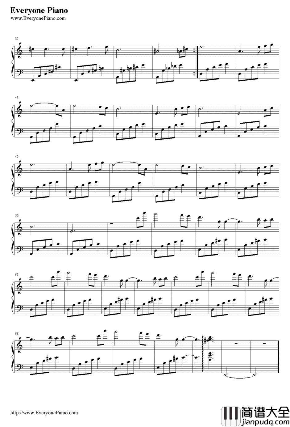 Whispering_Eyes钢琴谱_中村由利子_简单好听的曲子