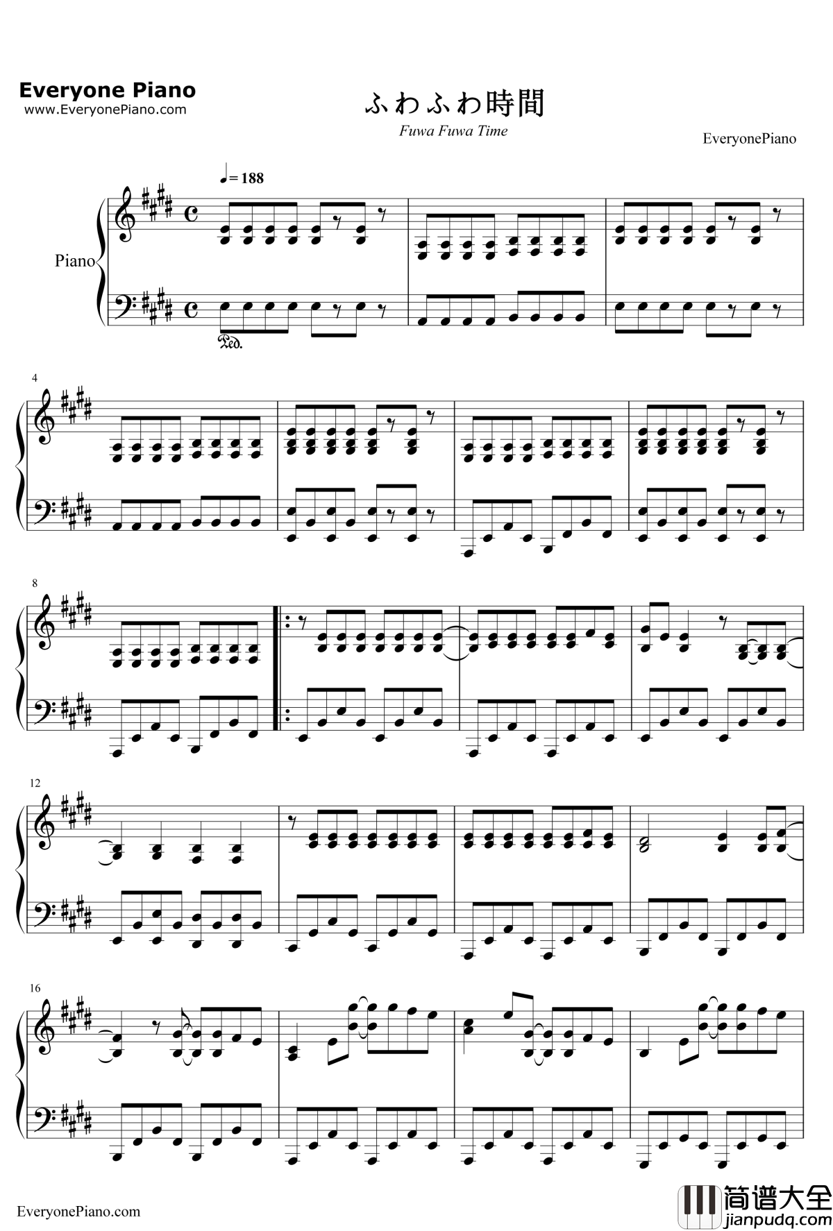 轻飘飘的时间钢琴谱_放学后茶会__轻音少女_第一季第12话插曲