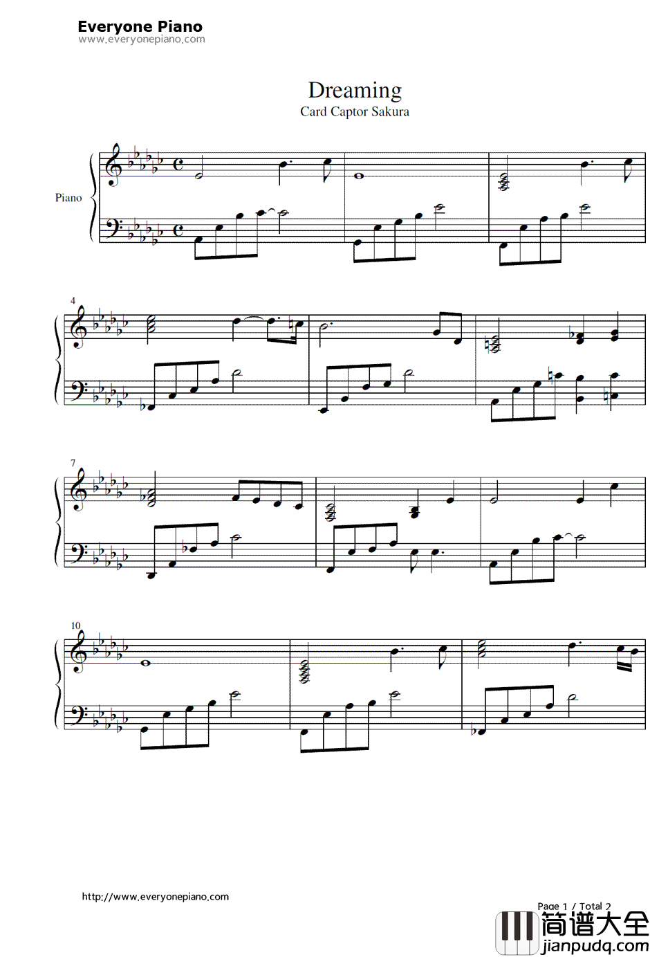 Dreaming钢琴谱_Cardcaptor_Sakura__魔卡少女樱_插曲