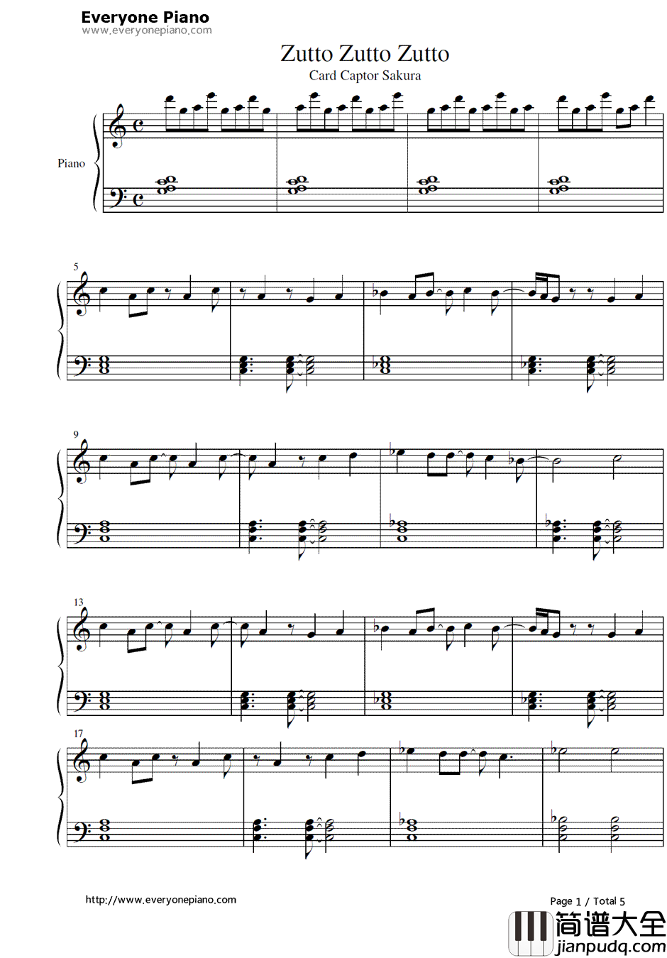 ずっとずっとずっと钢琴谱_久川綾丹下桜__魔卡少女樱_插曲