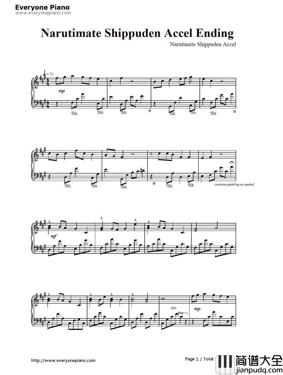 Narutimate_Shippuden_Accel_Ending钢琴谱_火影忍者疾风传究极觉醒
