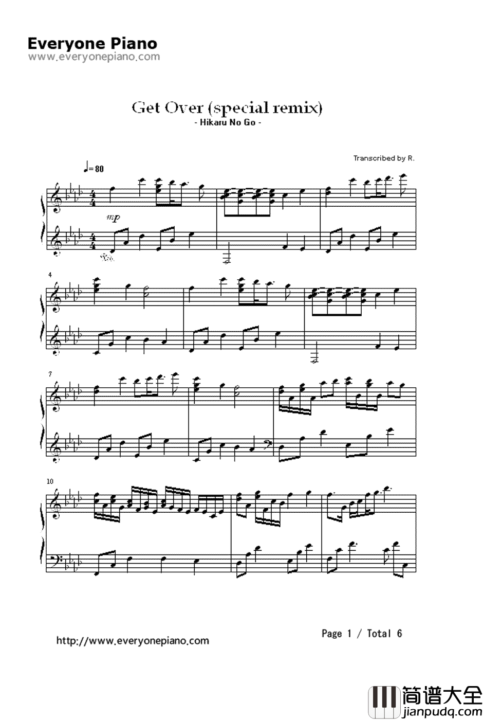 Get_Over钢琴谱_若草恵_Specialmix__棋魂_片头曲