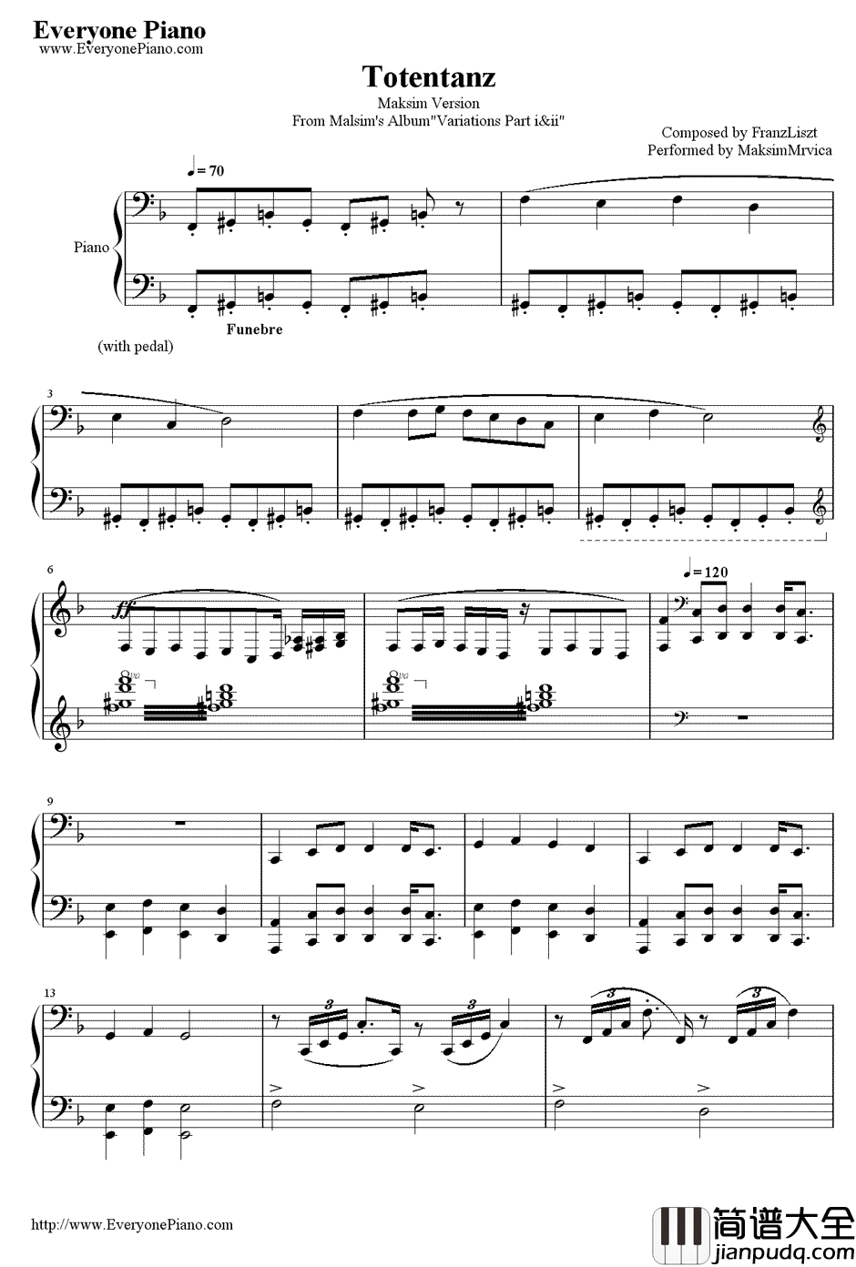 Totentanz钢琴谱_Maksim马克西姆_死之舞