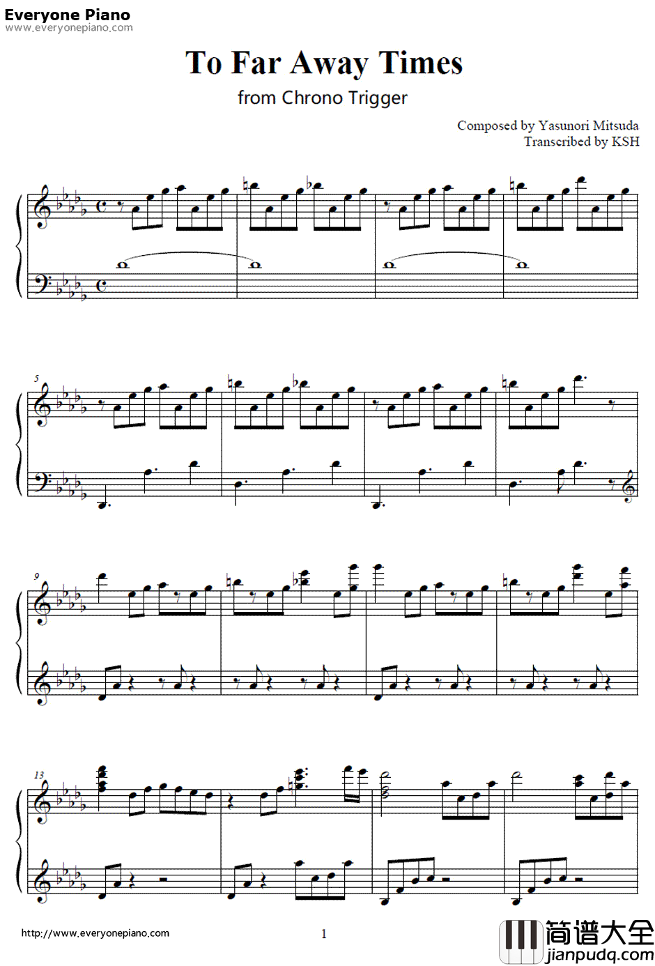 To_Far_Away_Times钢琴谱_Yasunori_Mitsuda__超时空之轮_片尾曲