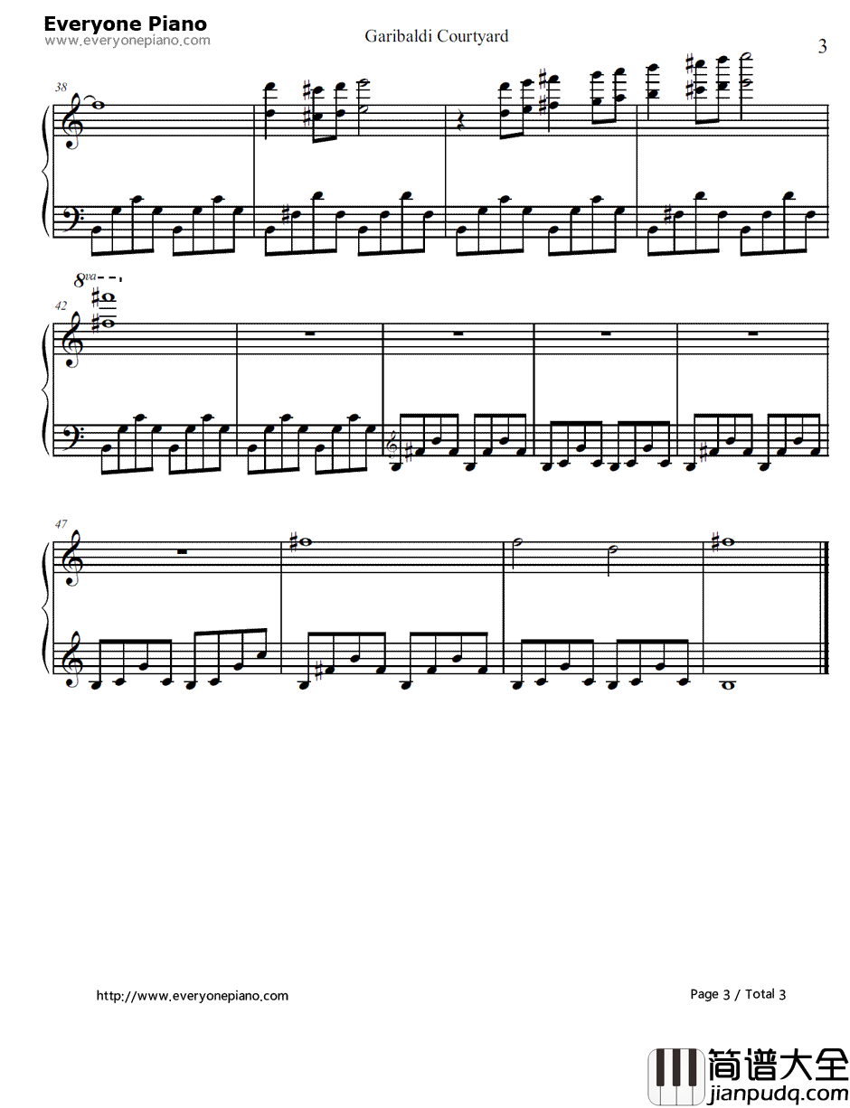 Garibaldi_Courtyard钢琴谱_Michiru_Yamane__恶魔城：暗黑的诅咒_原声