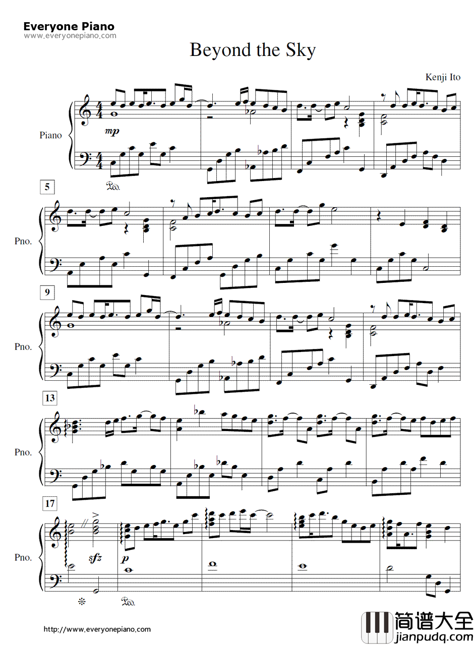 Beyond_The_Sky钢琴谱__恶魔幸存者2_插曲