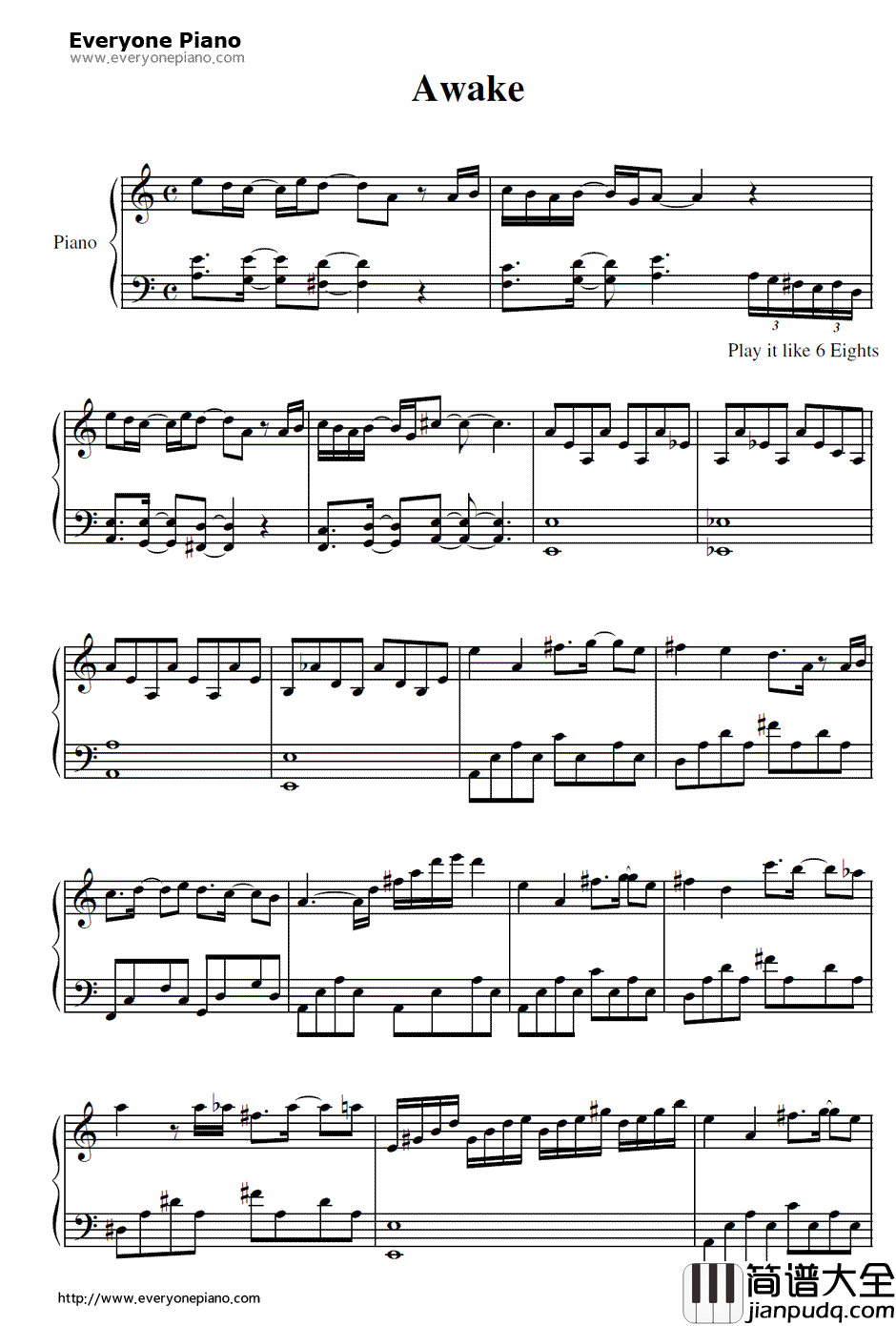 Awake钢琴谱_Sotaro_Tojima_and_Hiroshi_Mitsuoka__恶魔城：月轮_原声