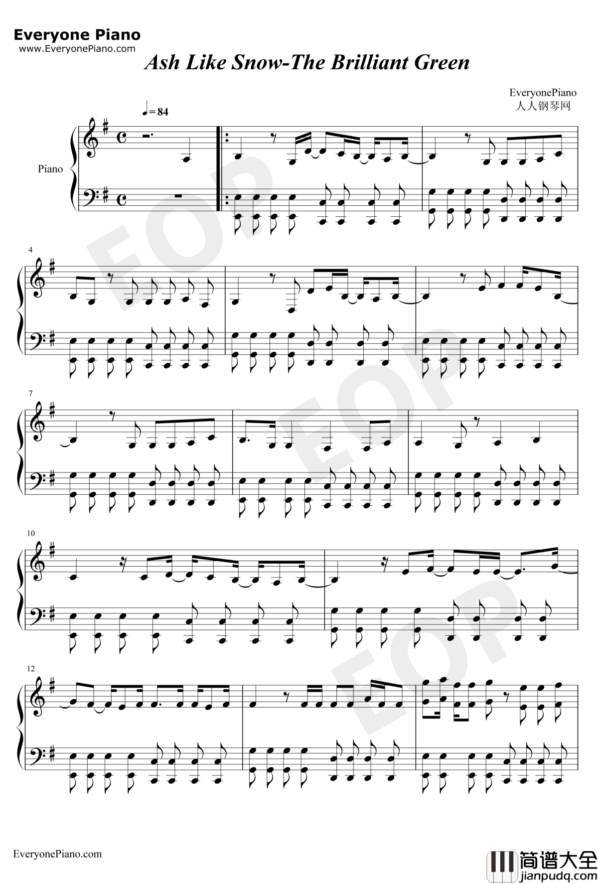 ASH_LIKE_SNOW钢琴谱_The_Brilliant_Green绿乐团__机动战士高达00_op2