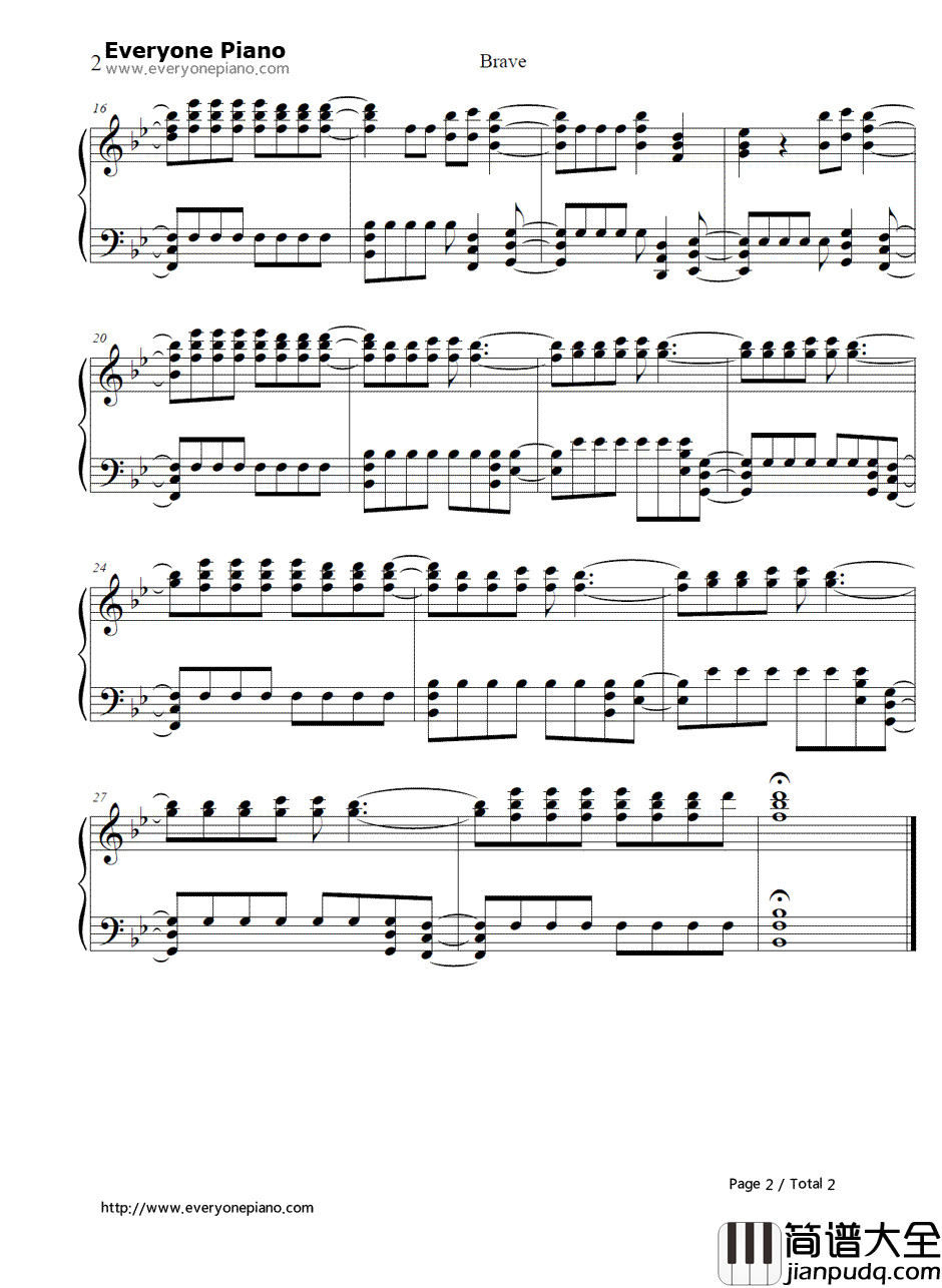 Brave钢琴谱_莎拉·巴莱勒斯Sara_Bareilles