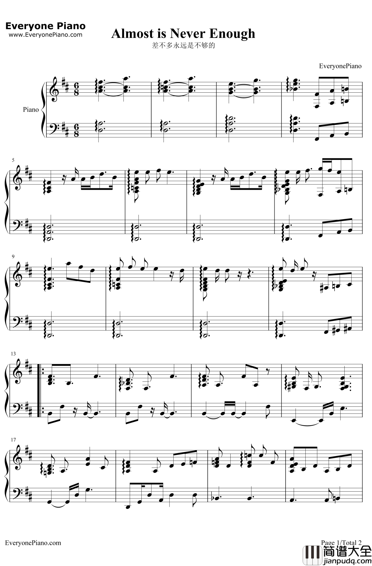 Almost_is_Never_Enough钢琴谱_Ariana_Grande/Nathan_Skyes