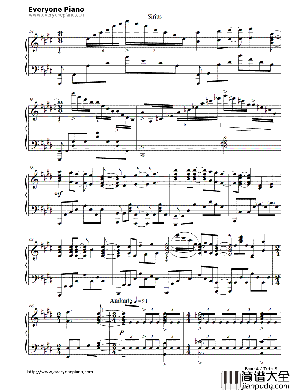 天狼星（Sirius）钢琴谱_蓝井艾露