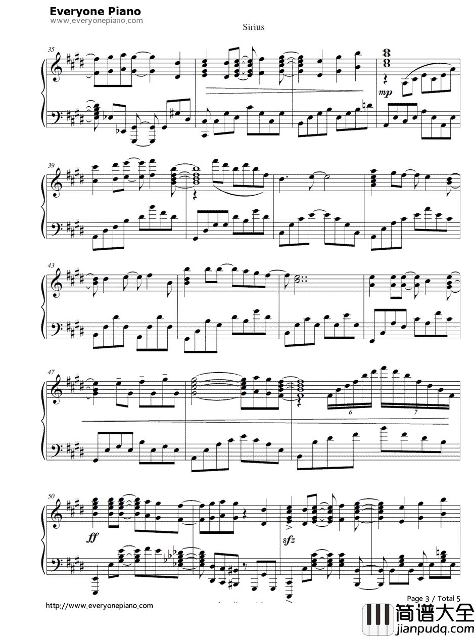 天狼星（Sirius）钢琴谱_蓝井艾露