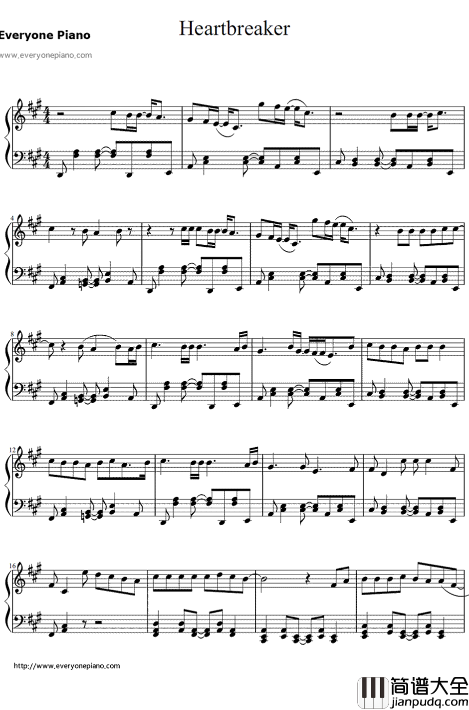 HeartBreaker钢琴谱_贾斯汀比伯