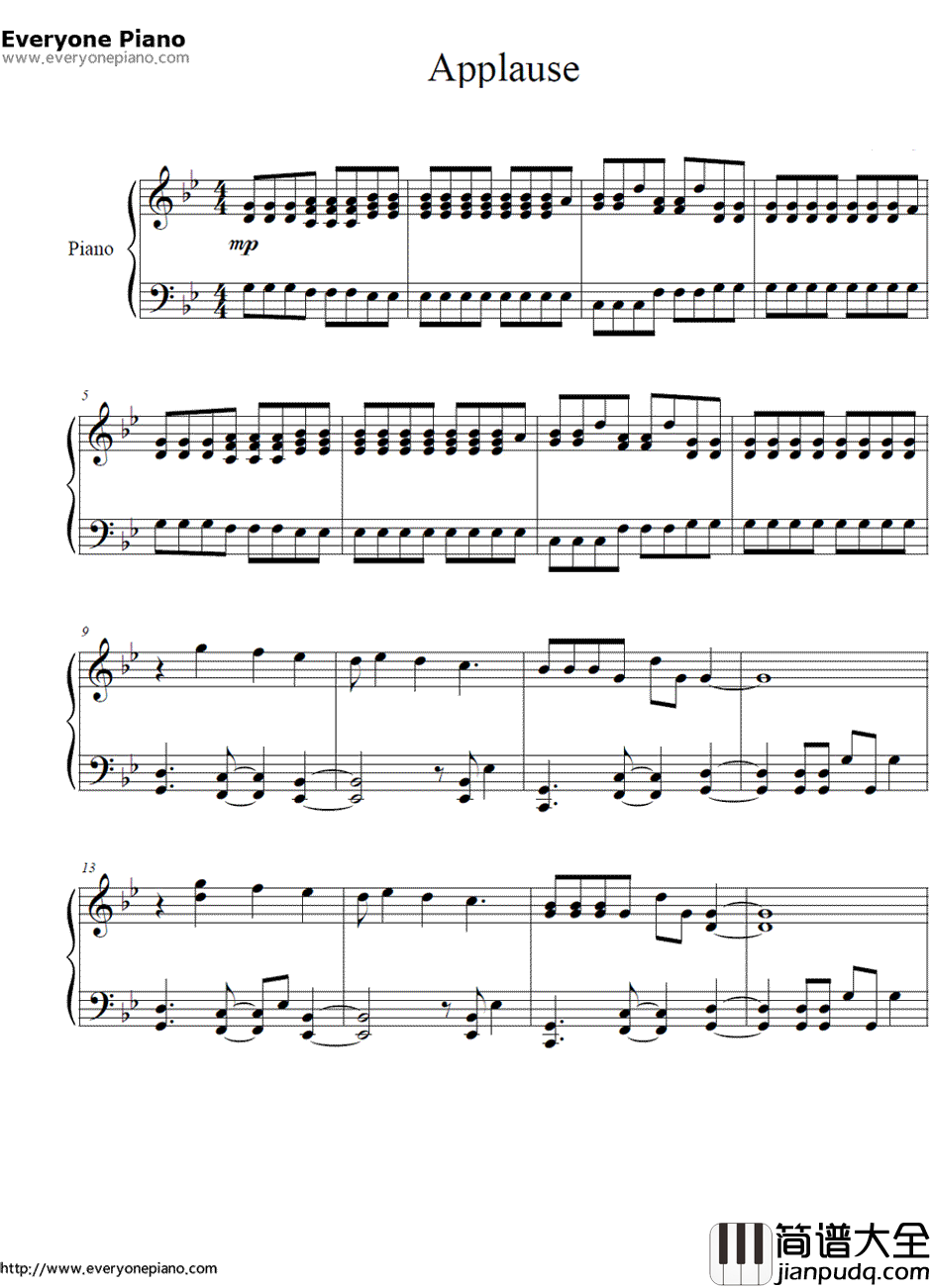 Applause（掌声）钢琴谱_Lady_GaGa