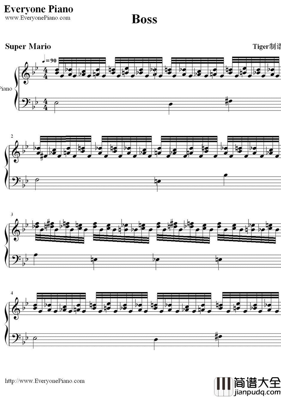 超级马里奥Boss关卡背景音乐钢琴谱_近藤浩治