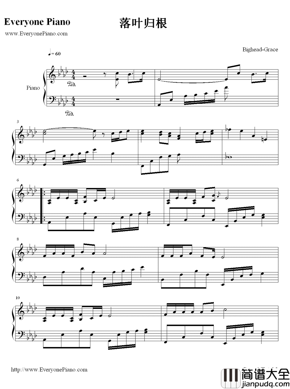 落叶归根钢琴谱_王力宏