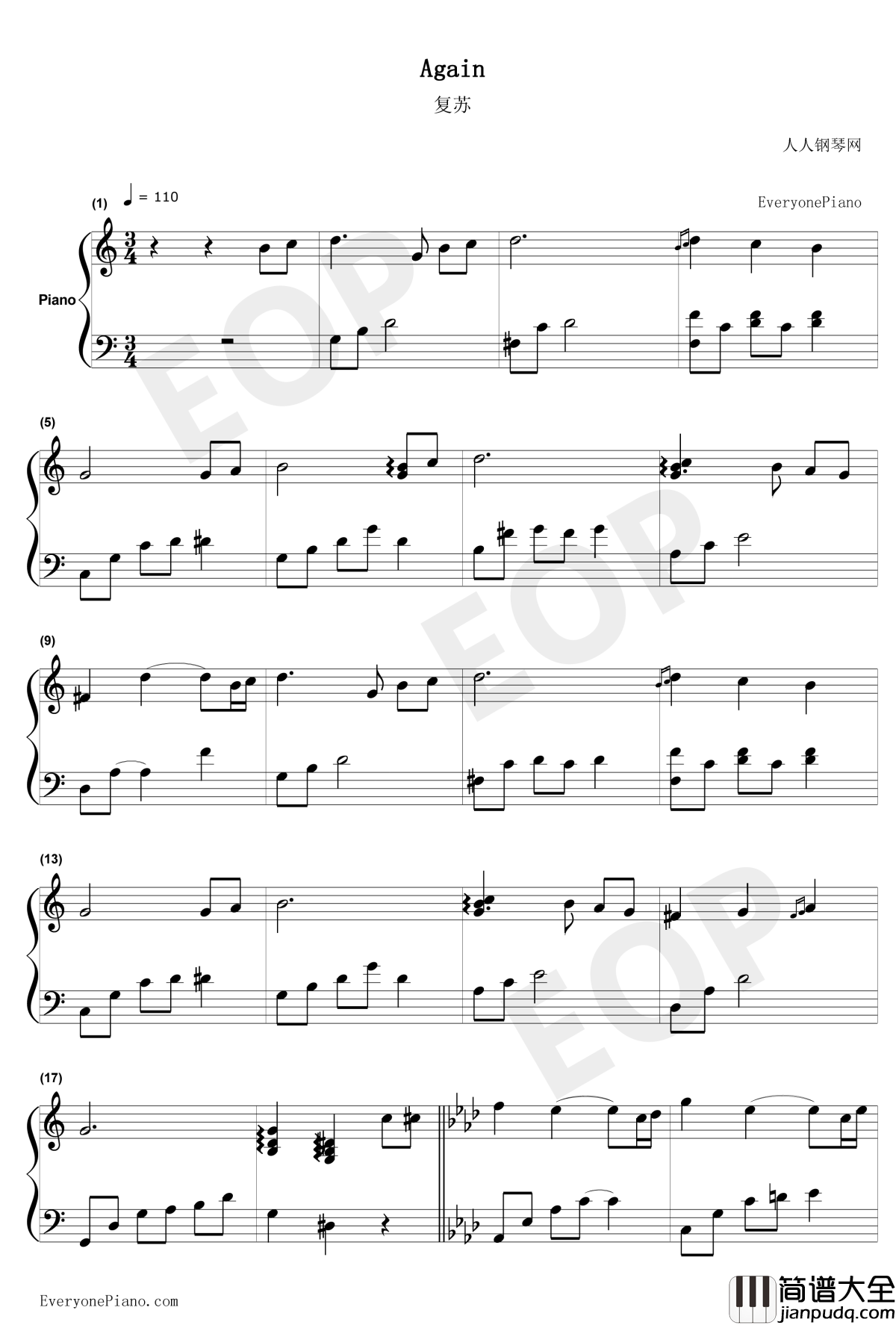 复苏钢琴谱_The_Daydream白日梦_Again_A_Melody_Tree