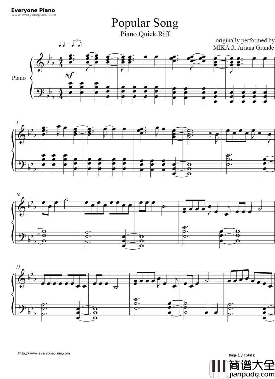 Popular_Song钢琴谱_Mika_&_Ariana_Grande