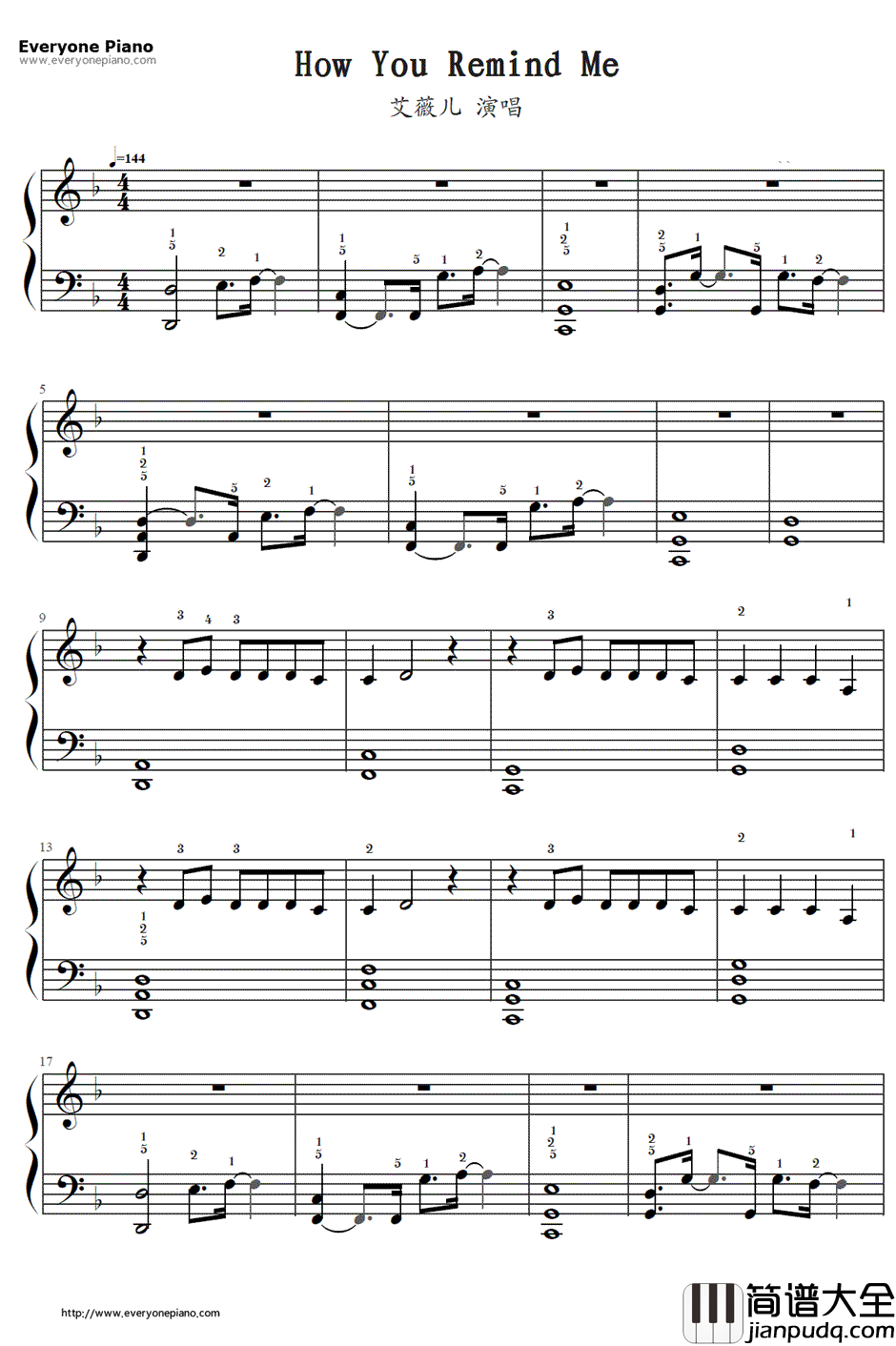 How_You_Remind_Me钢琴谱_Avril_Lavigne__海贼王剧场版：Z_主题曲