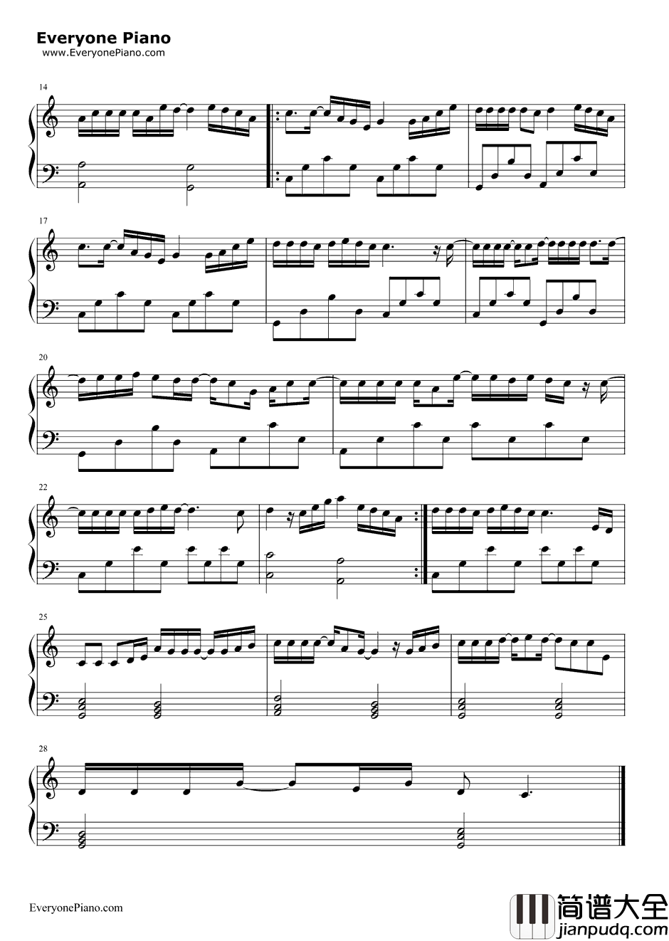 大城小爱_钢琴谱_王力宏