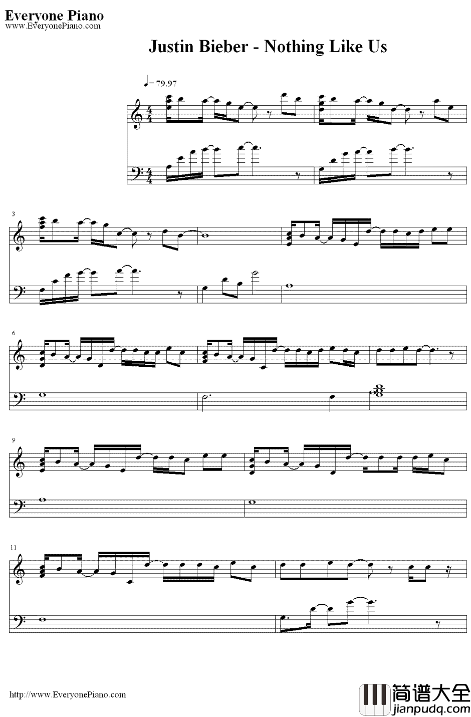NothingLikeUs钢琴谱_JustinBieber