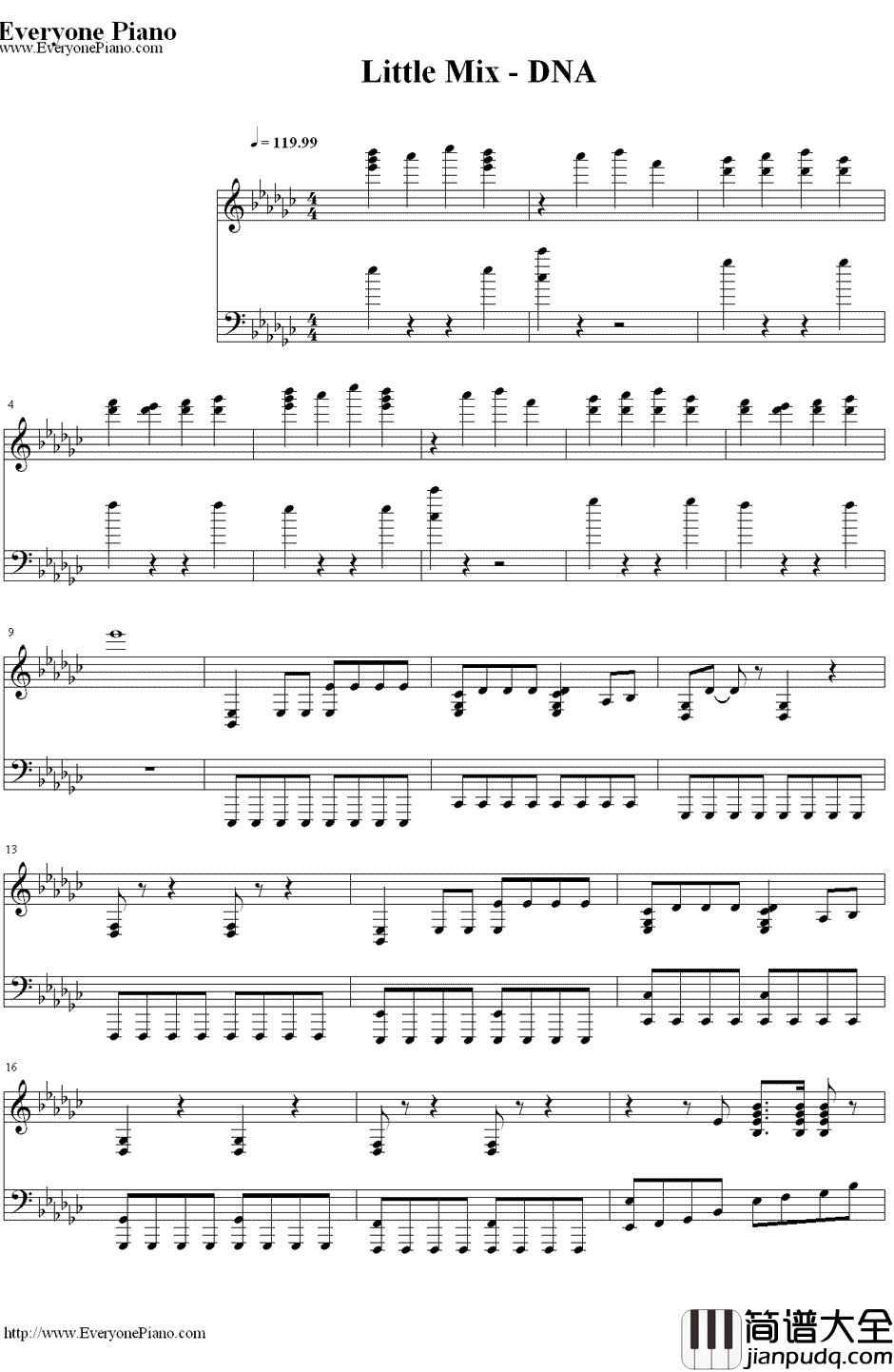 DNA钢琴谱_LittleMix