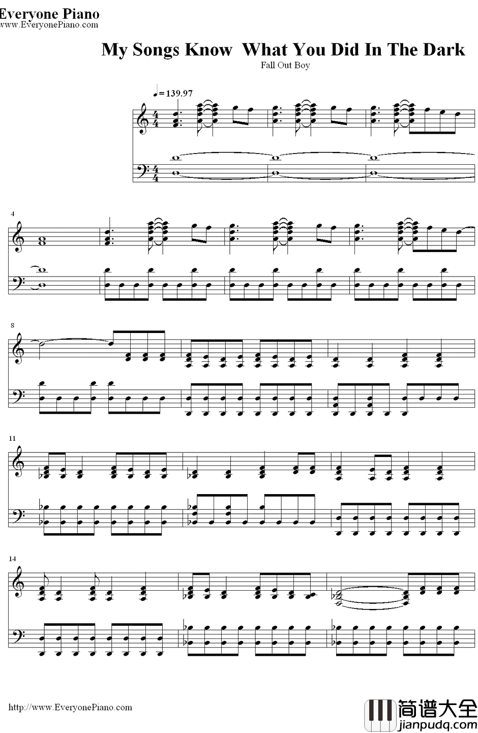 My_Songs_Know_What_You_Did_In_The_Dark钢琴谱_FallOutBoy