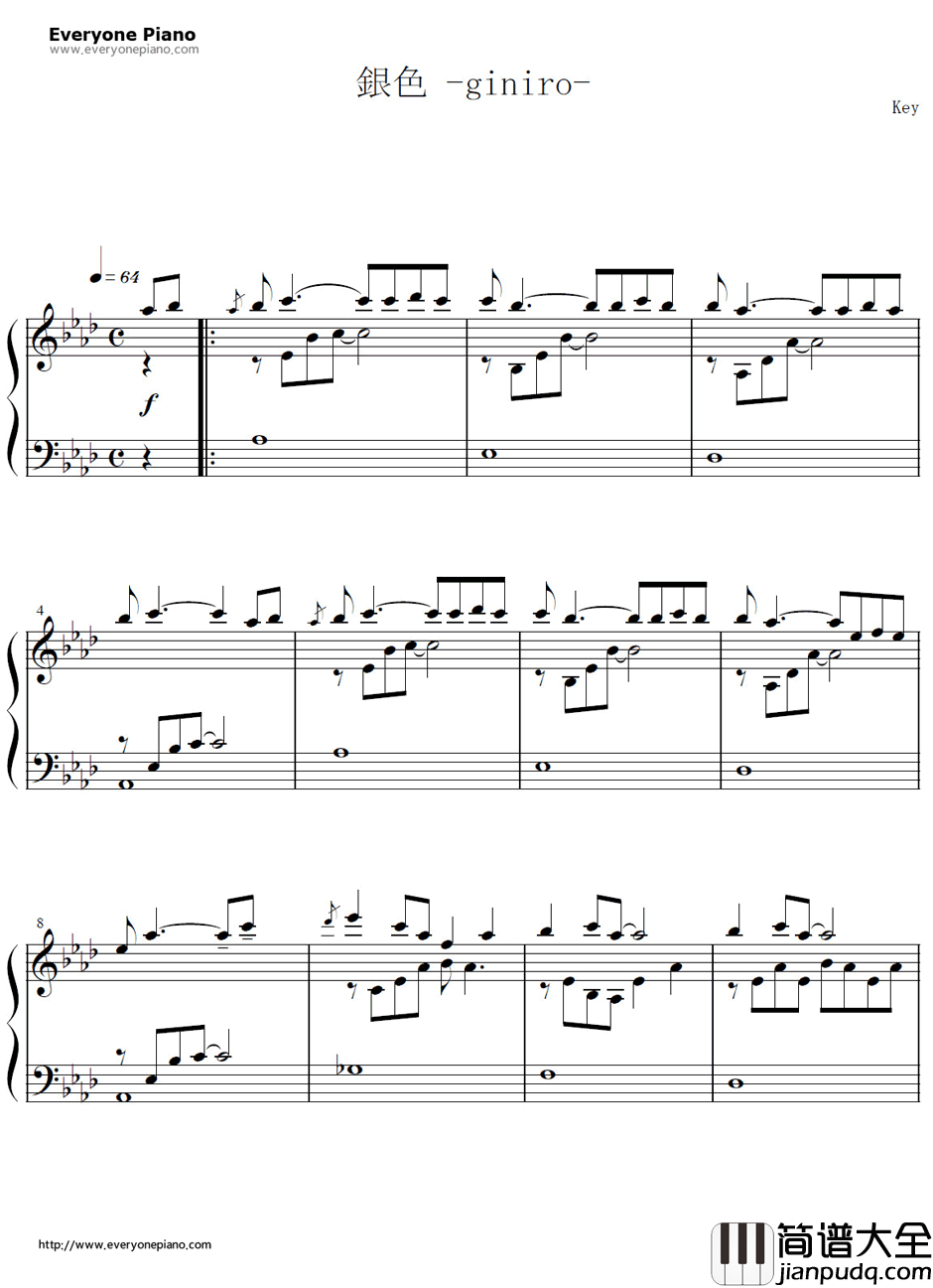 银色钢琴谱_Key（麻枝准）__AIR_插曲