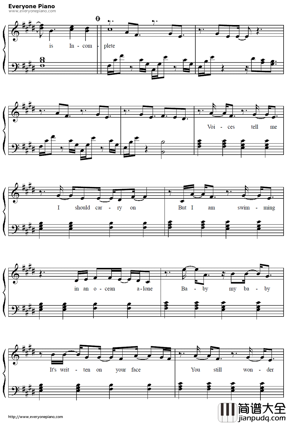 Incomplete钢琴谱_后街男孩（BackstreetBoys）