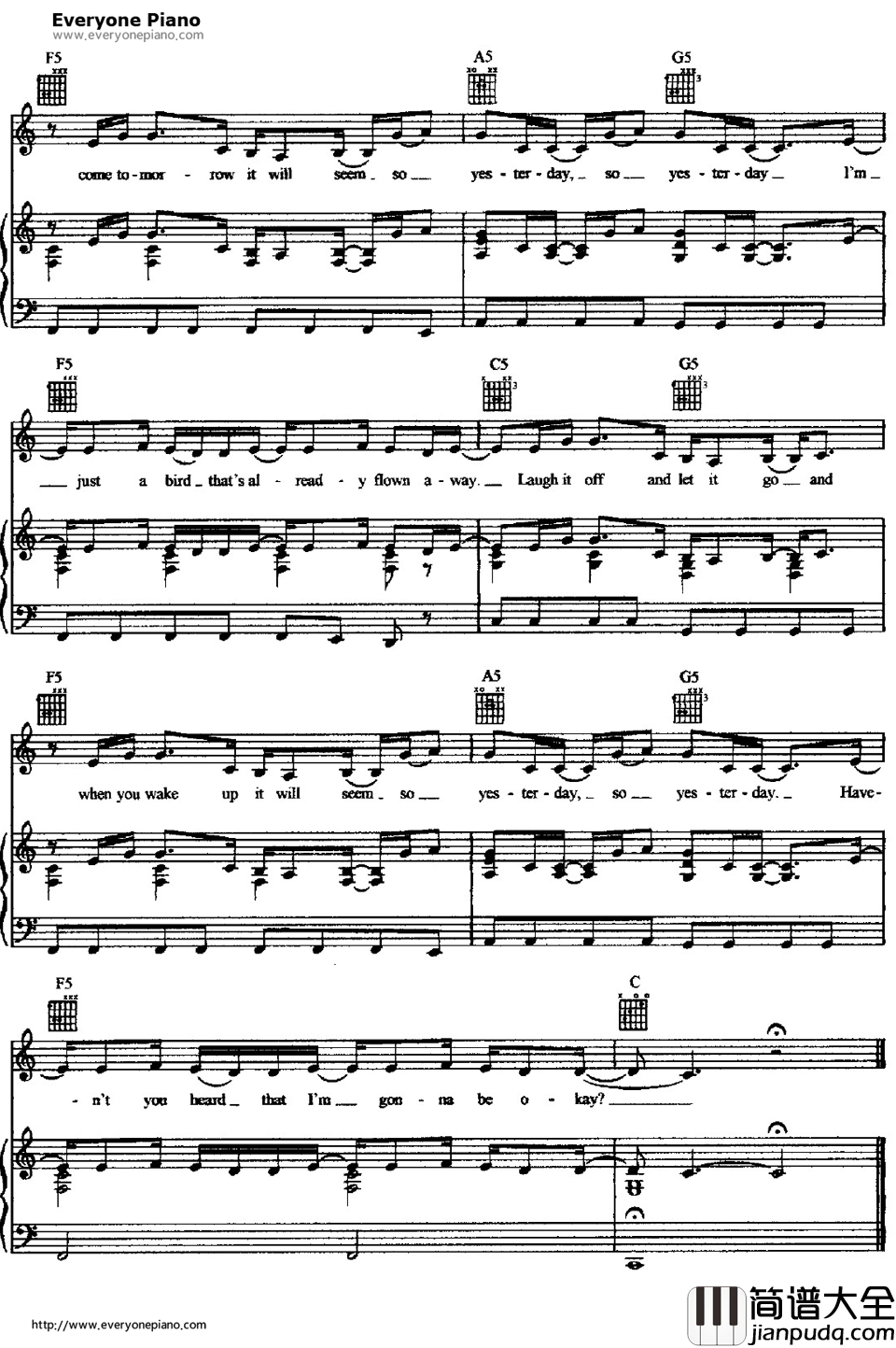 So_Yesterday钢琴谱_HilaryDuff